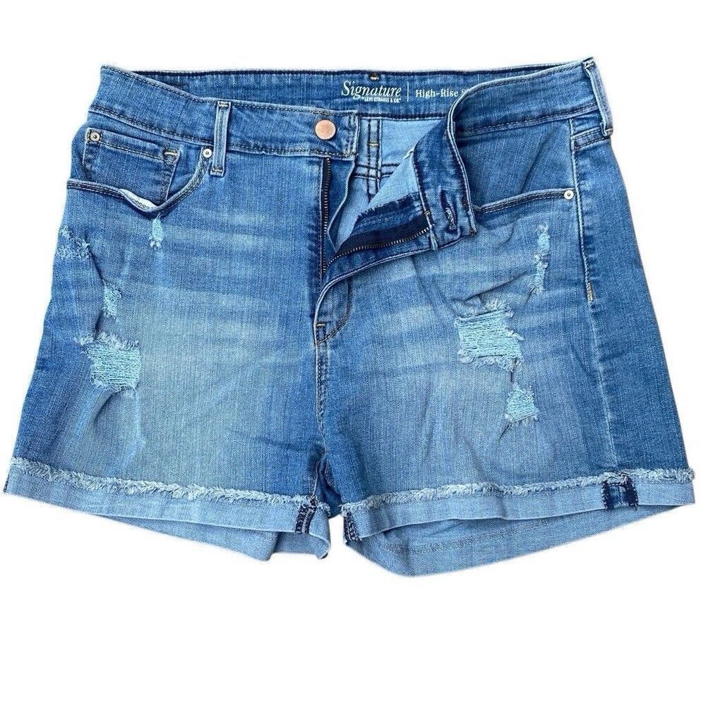 Signature Levi Strauss Cuffed Hem High Rise 3" Stretch Jean Shorts Size 14 32”